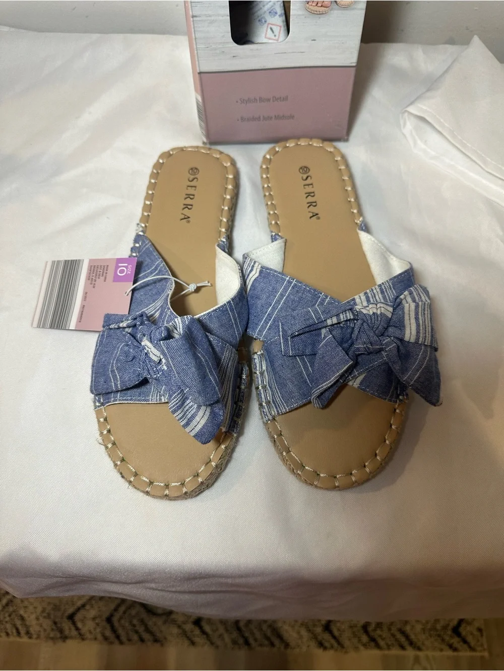 Serra Blue Bow Espadrille Slide Sandals